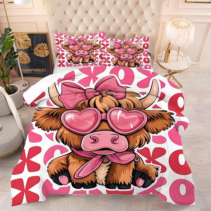 kxry Cute Cattle Comforter Set Twin Size Cartoon Calf Animal Bedding Sets for Girls Teens Kids Funny Animal Soft Microfiber Lightweight Comforter Set with 1 Comforter + 1 Pillow Case