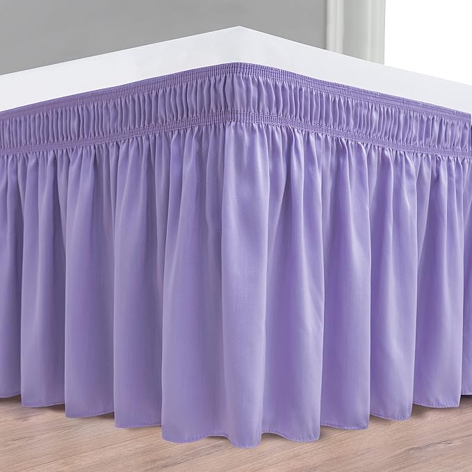 Biscaynebay Wrap Around Bed Skirts for Queen Beds 15" Drop, Lavender Adjustable Elastic Dust Ruffles Easy Fit Wrinkle & Fade Resistant Silky Luxurious Fabric Machine Washable