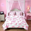 7 Pieces Cartoon Bowknot Kids Comforter Set Queen,Western Cowgirl Disco Ball Retro Bedding Set,Bow Tie Cute Princess Pink Romantic（Comforter+Fitted+Flat Sheet+2 Pillowcases+2 Throw Pillow Covers）
