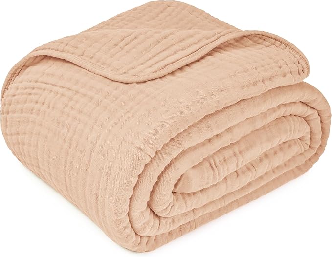 Comfy Cubs Muslin Throw Blanket - 50” x 60” Quilted Design - Lightweight, Breathable 6-Layer Gauze Fabric - Soft Cotton Blanket for Home or Travel - Packaged in Elegant Gift Box - Cream