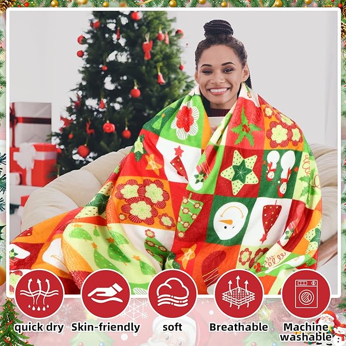 Buryeah 4 Pack Christmas Throw Blankets Bulk Snowmen, Hearts, Santa, Snowflakes, Xmas Tree Soft Cozy Christmas Plush Flannel Blanket for Sofa, Bed, Couch, Home Decor Xmas Supplies, 40 x 50 Inches