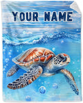 Personalized Blanket Gift for Girls - 50" x 60" Inches Turtle Plush Blanket Gifts for Kids - Blue Lightweight Cozy Throws for Couch, Bed & Travel