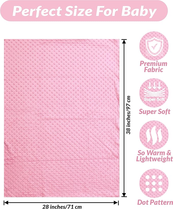 Threadart Minky Baby Blanket, 28" x 38", Light Pink Double-Sided Smooth + Dot, Ultra Soft, Newborn and Toddler, Machine Washable