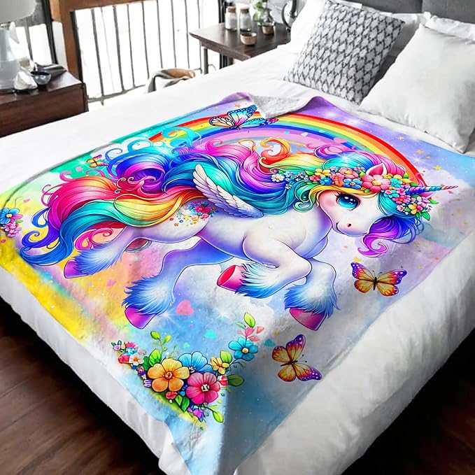 Unicorn Blanket for Girls 4-6, Throw Gift for Toddlers Kids Daughter 30x40 Inches Soft Cozy Cute Decor Throw Blankets for Sofa Couch Bedroom Trip