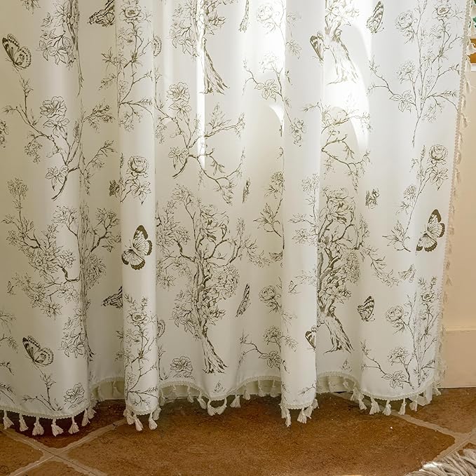 ENJOYBRIDAL Floral Curtains 96 Inch Long Boho Semi Sheer Drapes 2 Panels Bedroom Living Room Farmhouse Window Curtain Panels Rod Pocket French Country Vintage Cute Window Treatments