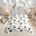 Castle Fairy Cute Opossum 3 Pcs King Size Comforter Set,Cartoon Animals Down Alternative Adults Bedroom Decor,Watercolor Flower Plant Ultra Soft Microfiber Inner Fill 3Pcs Bedding