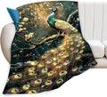 Peacock Blanket Gold Peacock Gifts for Girls Boys Woman Kids Lover Throw Blankets Soft Blanket Warm Fleece Flannel Plush Blankets for Bed Sofa Couch 40"x50"