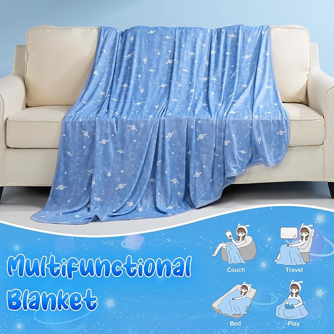 LUXEAR Cooling Glow in The Dark Star Cosmic Blanket for Boys Girls - Gift Throw Keep Child/Adults Cool All Night - Soft Breathable Summer Blanket for Bed Sofa - 79x86in