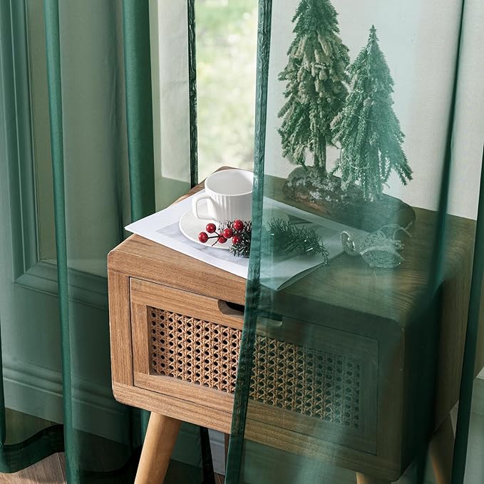 MIULEE 2 Panels Christmas Solid Color Sheer Window Curtains Elegant Window Voile Panels/Drapes/Treatment for Bedroom Living Room (54X108 Inches Hunter Green)