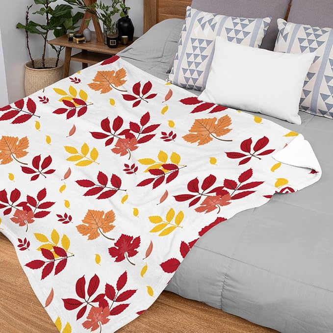 Thuswarm Autumn Colorful Pecan Leaf Flannel Blanket for Autumn Winter Gifts Warm Cozy Soft Funny Print Throw for Bed Couch Sofa 40”×30” XSmall for Pets
