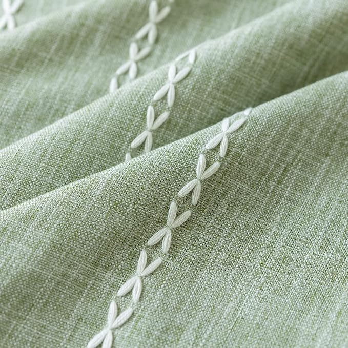 Deeprove Green Boho Curtains 96 Inches Long for Bedroom Living Room, Cotton Linen Stripes Embroidery Weighted, Vintage Bohemian Farmhouse Window Treatment Drape Tassels 1 Panel W52 x L96 Sage