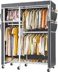 Raybee Clothes Rack with Cover Clothing Racks for Hanging Clothes Heavy Duty Portable Closet with Wheels，Rolling Garment Rack for Bedroom,White
