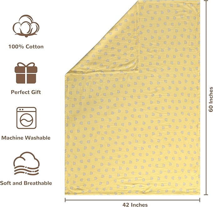 NTBAY 2 Layer Muslin Cotton Baby Swaddle Blanket, 42x60 Soft and Breathable Receiving for Newborns and Infants, Perfect for Crib, Stroller, Travel, Lightweight Nursery Blanket, Honey Bear