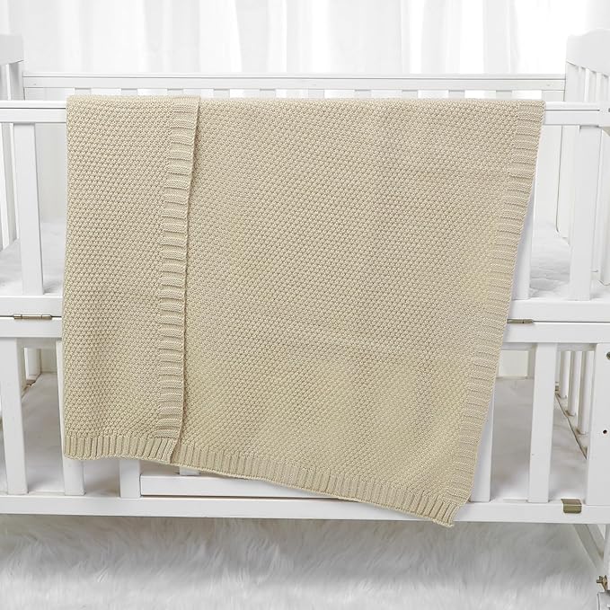 mimixiong Baby Blanket Knit Swaddle Blanket Soft Warm Crochet Neutral Receiving Unisex Baby Blanket for Boys and Girls Light Camel40 x 30 inches