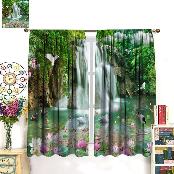 Scenery Waterfall Blackout Curtains, China Country Landscapes Nature Pattern Window Drapes, for Bedroom Living Room 52" W X 84" L