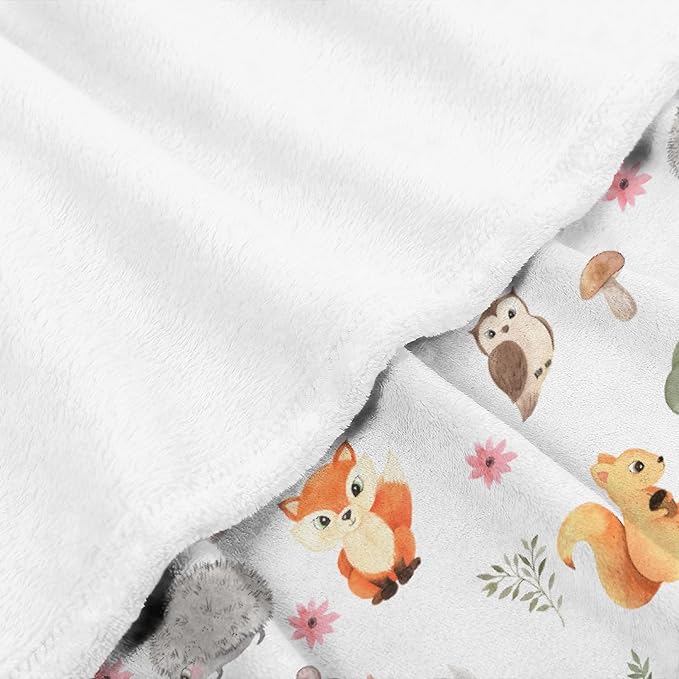 Thuswarm Cute Animals in The Woodland Flannel Blanket for Autumn Winter Gifts Warm Cozy Soft Funny Print Throw for Bed Couch Sofa 120”×90” Extra Large for Family