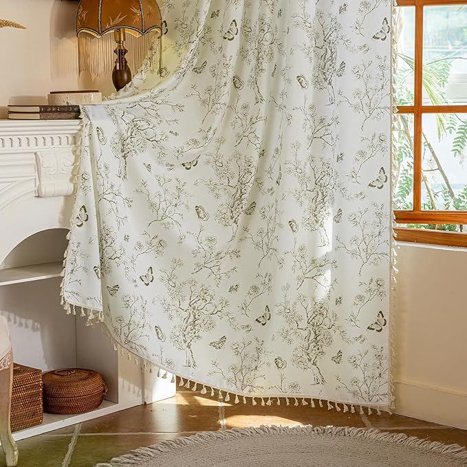ENJOYBRIDAL Floral Curtains 84 Inch Long Boho Semi Sheer Drapes 2 Panels Bedroom Living Room Farmhouse Window Curtain Panels Floor Length Rod Pocket French Country Vintage Cute Window Treatments
