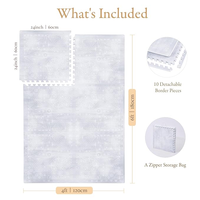 PopsyKosy Premium Baby Floor Play Mat - Thick & Cushioned 0.5 inch Playroom Foam Mat, Non-Toxic Odorless - 6 Tiles - Spacious 6x4 ft. - Stylish & Large, Waterproof for Kids & Toddlers - Lavender Gray