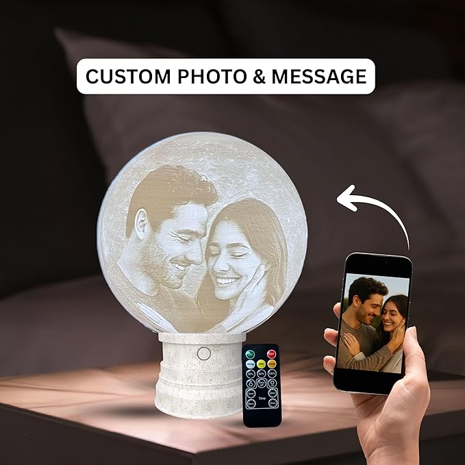 Personalized Couple Moon Lamp with Custom Photo & Text - 3D Printed Love Night Light - Custom Moon Lamp - Unique Gifts for Boyfriend, Girlfriend, Sisters, Bestfriend, Valentines Day, Birthday