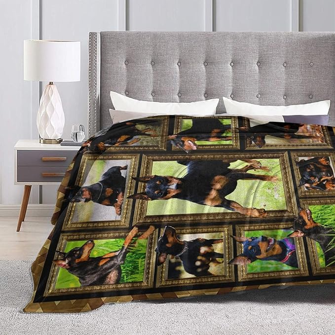 Cute Doberman Blanket for Girls Boys Doberman Pinscher Dog Throw Blankets Soft Cozy Warm Fuzzy Fleece Funny Puppy Bedding Flannel Throws Stuffed Animal Gifts for Kids Men Women Bedroom Decor 80"x60"