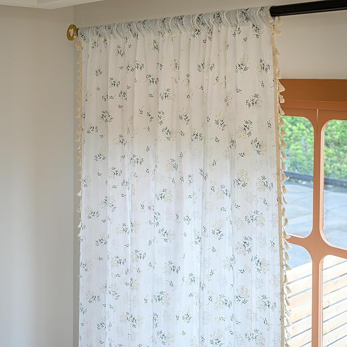 ENJOYBRIDAL Floral 84 Inch Curtains for Bedroom Living Room Drapes Boho Rod Pocket Semi Sheer Floor Length Window Curtains 2 Panel Sets Farmhouse Light Filtering Vintage Patterned Window Treatments