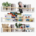 Fixwal Nursery Book Shelves, 23.6 Inch Floating Bookshelves for Wall Set of 3, Baby Nursery Decor, Solid Wood Wall Mounted Shelves for Books, Toys and Decor Storage (White and Natural Wood)