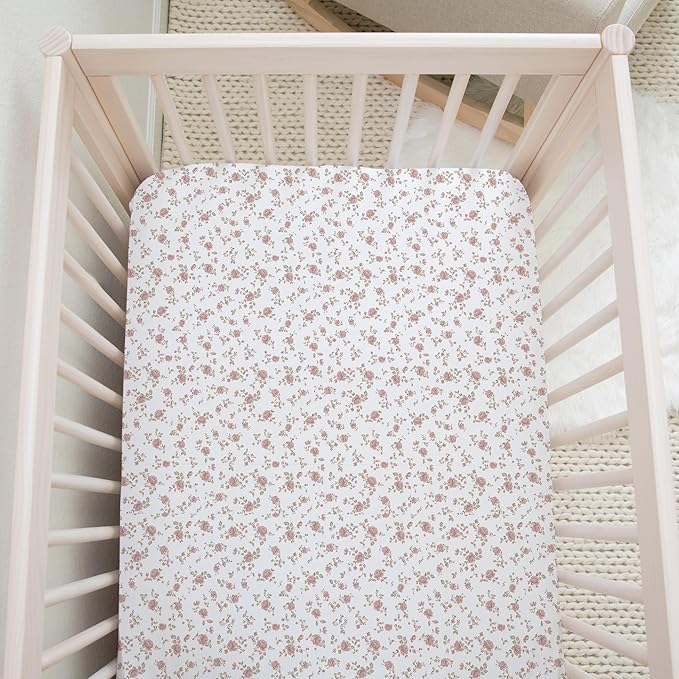Crib Sheets Neutral - Fitted Baby Crib Sheets Bed for Girl Boy - 2 Pack Standard & Toddler Mattress (Juliette) - Buttery Soft Organic Cotton Blend