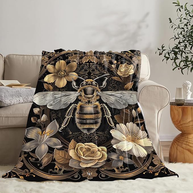 Tijuboni Bee Throw Blanket Bee Gifts for Women Men Girls Boys Kids Adults Soft Flannel Fleece Blanket for Couch Sofa Bed Home Decor 50"x60"