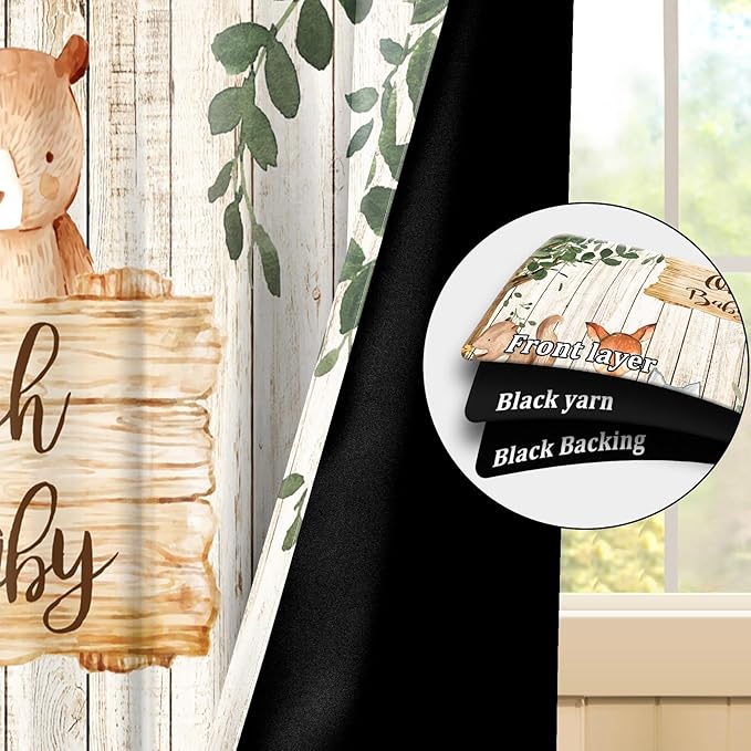 Renaiss 52 x 84 Inch African Safari Baby Curtains Grommet Blackout Window Curtain Planks Animals Tropical Tree Stump Fox Squirrel Mushrooms Print Window Treatment for Kids Boys Bedroom Decor 2 Panels