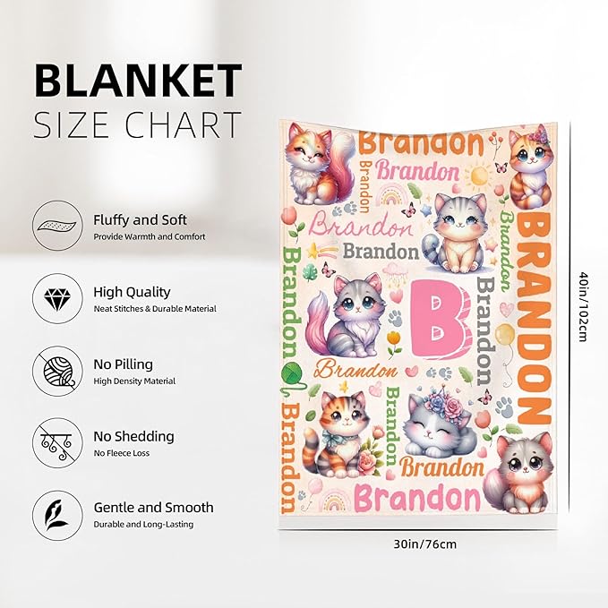 Personalized Custom Cat Preschool Blanket Gifts for Baby Toddler Kids Boys Girls - Customized Cat Super Soft Lightweight Flannel Sheets Decor for Crib Nap Couch - 30"x40" for Baby/Pets