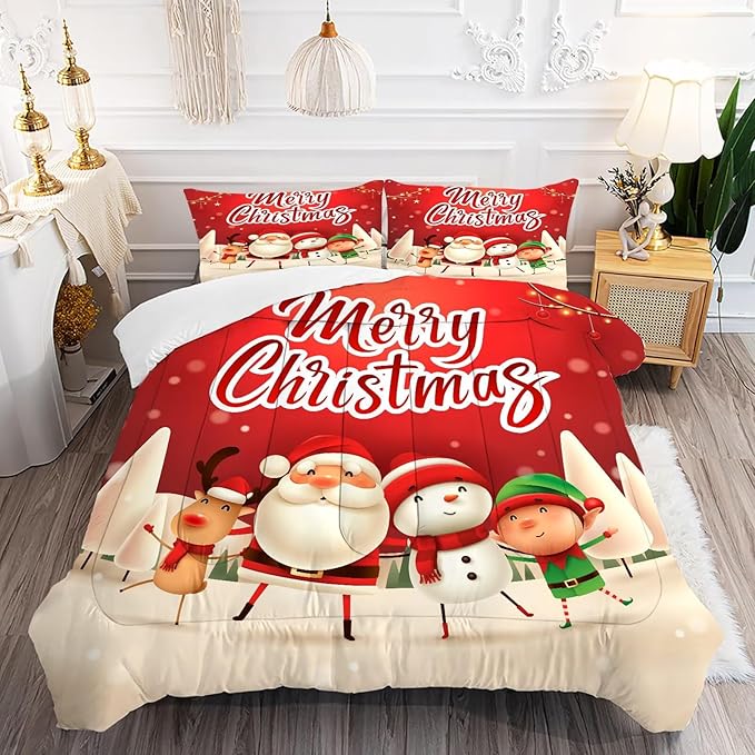 Christmas Bedding Sets King Size Comforter Set for Kids Boys Girls Bedroom Xmas Gift Christmas Festival Winter Snow Quilt Set,1 Comforter + 2 Pillow Cases