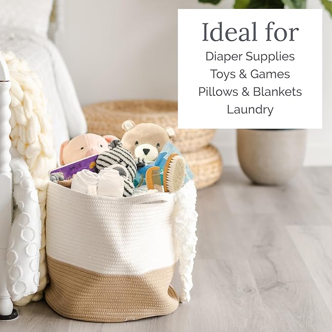 Natemia Rope Storage Basket - 20'x20'x14' Nursery Bin and Toy Organizer, Laundry Basket, Perfect Baby Registry Gift