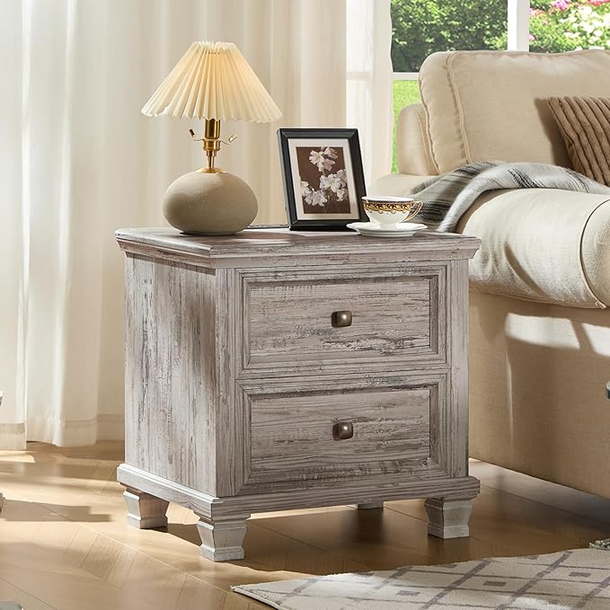 Farmhouse Bedroom Dresser and Nightstand Set of 4, 6 Drawer Tall & Low Dresser & 2 Drawer Nightstand Set, Rustic Wood Furniture Set for Bedroom, Hallway, Grey