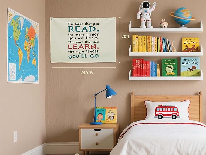 Reading Room Wall Decor-Rectangular Canvas Banner Flag Wall Decor for Boy Girl Kids,Above Writing Desk Reading Room Decor-Birthday Christmas Gift-the More That You Read,the More That You Learn