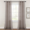 Lush Decor Farmhouse Textured Grommet Sheer Window Curtain Panel Pair, 38"W x 95"L, Brown