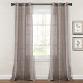 Lush Decor Farmhouse Textured Grommet Sheer Window Curtain Panel Pair, 38"W x 120"L, Brown