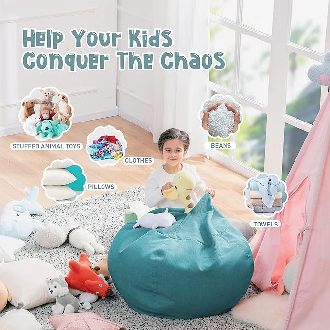 Nobildonna Bean Bag Chair Cover (No Filler) for Kids and Adults,Beanbag Stuffed Animal Storage Without Filling Plush Toys Holder and Organizer Soft Premium Corduroy 200L