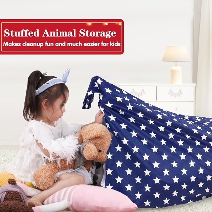 Jorbest Stuffed Animal Storage Bean Bag Chair for Kids and Adults, Stuffed Animal Bean Bag Storage, Luxury Velvet Cover Only (Navy with White Stars 200 L/52 Gal)