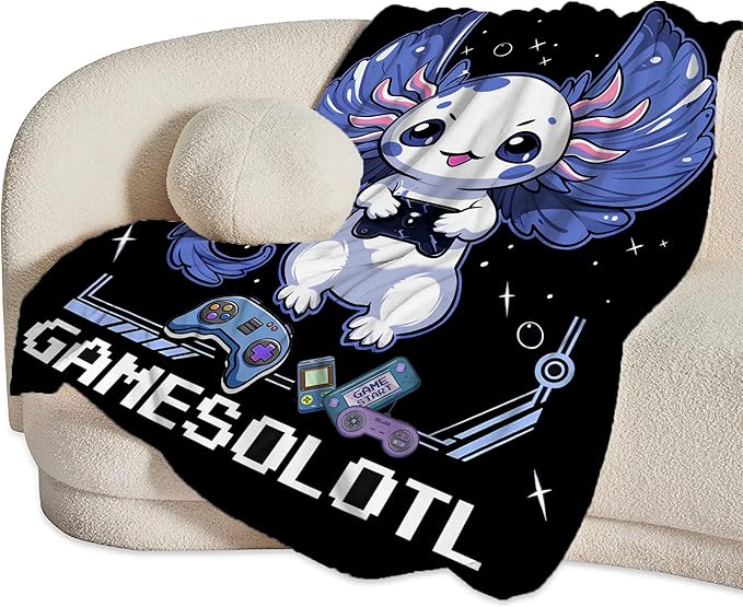 Axolotl Gaming Blanket Throws Axolotl Gifts Cute Axolotl Game Throw Blanket for Boys Kids Gamesolotl Blanket Adults Soft Warm Cozy Fleece Blanket for Couch Sofa Bed 60"x50"