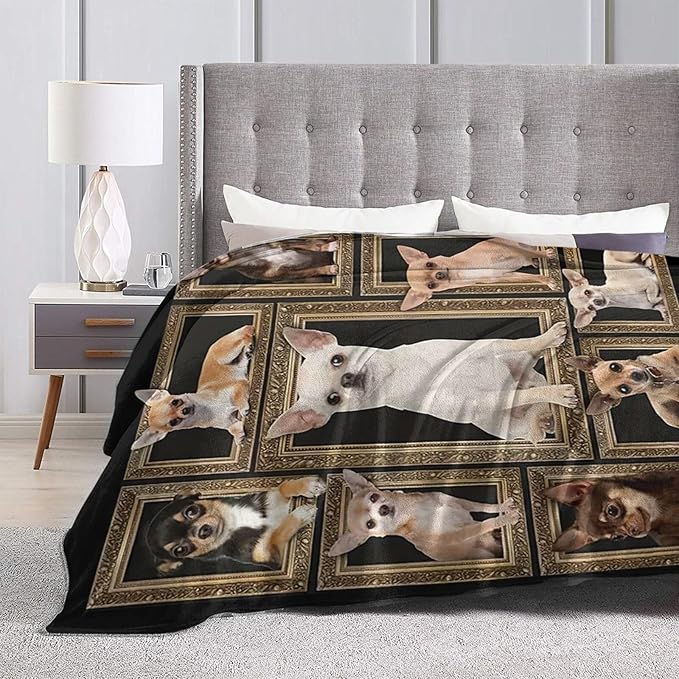 Cute Chihuahua Blanket for Girls Boys Funny Dog Throw Blankets Soft Cozy Warm Fuzzy Fleece Pet Bedding Flannel Throws Stuffed Animal Gifts for Chihuahua Lovers Kids Men Women Bedroom Decor 80"x60"