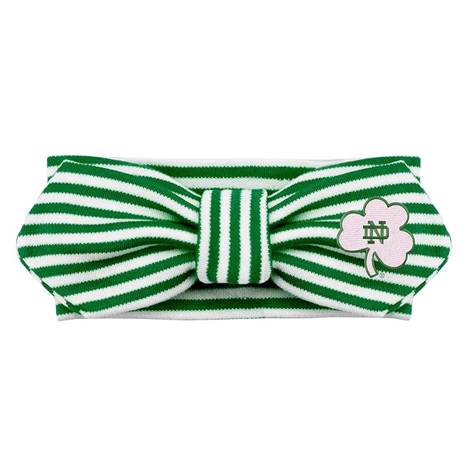 Creative Knitwear Notre Dame Fighting Irish Infant Girls Kelly Striped Hair Knot Headband Embroidered Logo - Size Newborn - 4T