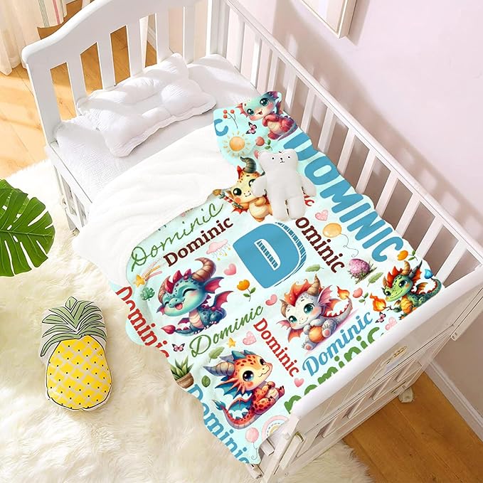 Personalized Custom Dragon Preschool Blanket Gifts for Baby Toddler Kids Boys Girls - Customized Dragon Super Soft Lightweight Flannel Sheets Decor for Crib Nap Couch - 30"x40" for Baby/Pets
