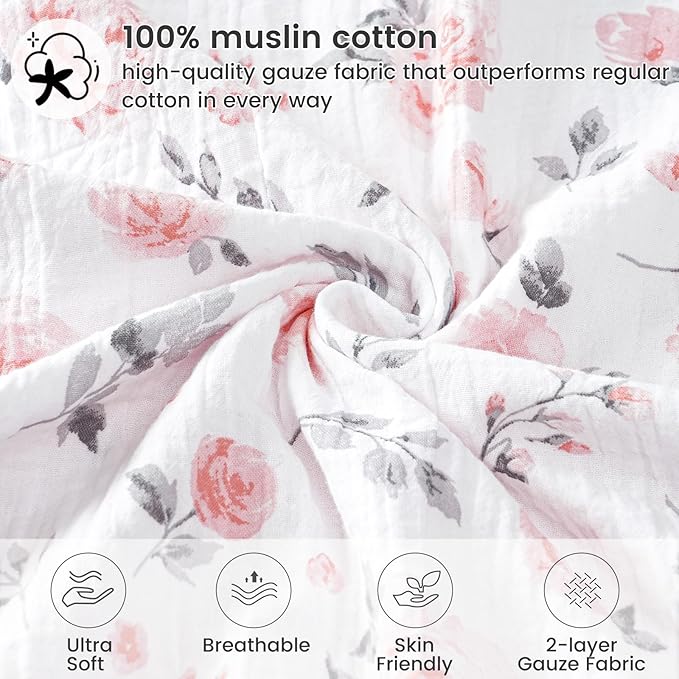 david's kids Muslin Minky Baby Blanket for Girls with Muslin Cotton Front and Dotted Fleece Backing, Breathable and Soft Lightweight Receiving Blanket for Newborns, 30x40 Inches, Floral