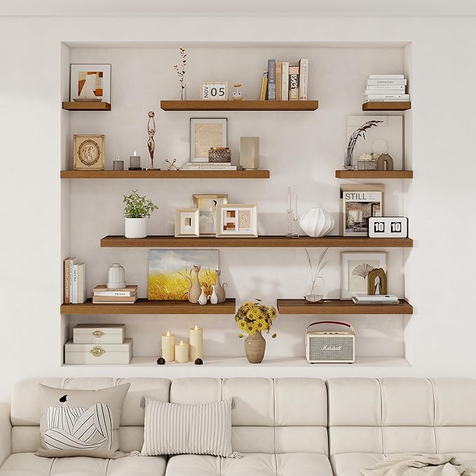 Fun Memories Deep Floating Shelves, 36" W x 12" D Wood Floating Shelves for Wall, 2 Pack Extra Deeper & Thicker Wall Mounted Storage Shelf for Living Room Laundry Room Kitchen Home Office, Walnut