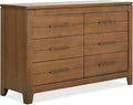Evolur Oakley Double Dresser – 6 Drawer Nursery & Bedroom Dresser, Solid Poplar Wood Storage Organizer, Hickory Finish, Durable Modern Design