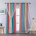 XiDi Girls Room Decro, Blackout Curtains for Kids Bedroom, Colorful Rainbow Style, Unicorn Wall Decor Ombre Curtains, Princess Room 63 Inches Long Pink/Blue