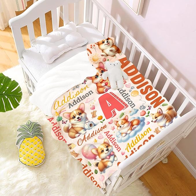Personalized Custom Corgi Dog Preschool Blanket Gifts for Baby Toddler Kids Boys Girls - Customized Corgi Dog Super Soft Lightweight Flannel Sheets Decor for Crib Nap Couch - 30"x40" for Baby/Pets