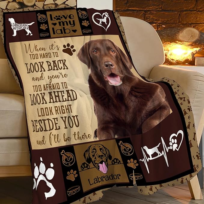 Labrador Retriever Blanket for Girls Boys Chocolate Lab Throw Blankets Soft Cozy Warm Fuzzy Fleece Bedding Flannel Dog Throws Stuffed Animal Gifts for Lovers Kids Men Women Bedroom Decor 50"x40"
