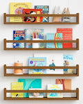 Forbena Solid Wood Floating Nursery Book Shelves for Wall, Walnut Nursery Bookshelf Wall Mounted for Bedroom, Large Kids Floating Bookshelves for Children Toys Classroom Books Art Decor (Dark Brown)