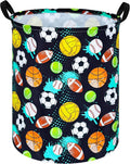 KUNRO Basketball Football Laundry Gift Basket Storage Hamper, Kids Toys and Clothes Storage Organizer Bins, Toy Shelf Basket with Handles for Room Decor (Sport-Balls)